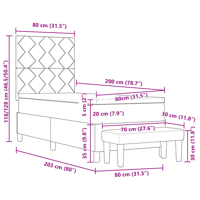 Casa si Gradina - Mobilier - Paturi si accesorii - Paturi - Pat cu arcuri cu saltea si banca Taupe 80x200 cm tesatura - Infinity.ro