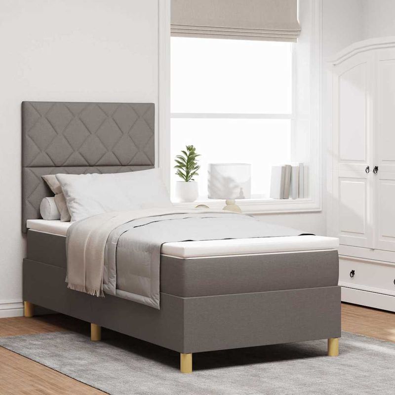 Casa si Gradina - Mobilier - Paturi si accesorii - Paturi - Pat cu arcuri cu saltea si LED taupe 100x200 cm tesatura - Infinity.ro