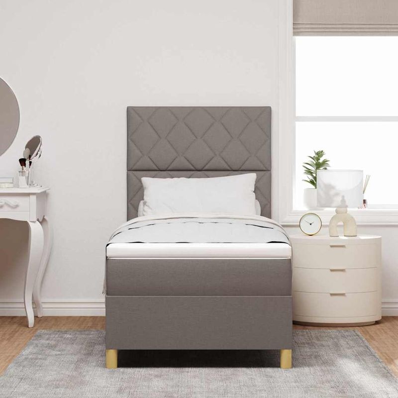 Casa si Gradina - Mobilier - Paturi si accesorii - Paturi - Pat cu arcuri cu saltea si LED taupe 100x200 cm tesatura - Infinity.ro