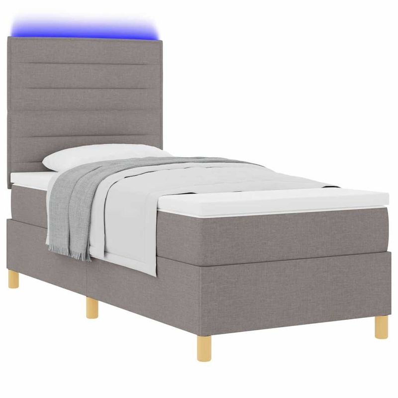 Casa si Gradina - Mobilier - Paturi si accesorii - Paturi - Pat cu arcuri, saltea si LED taupe 90x190 cm din tesatura - Infinity.ro