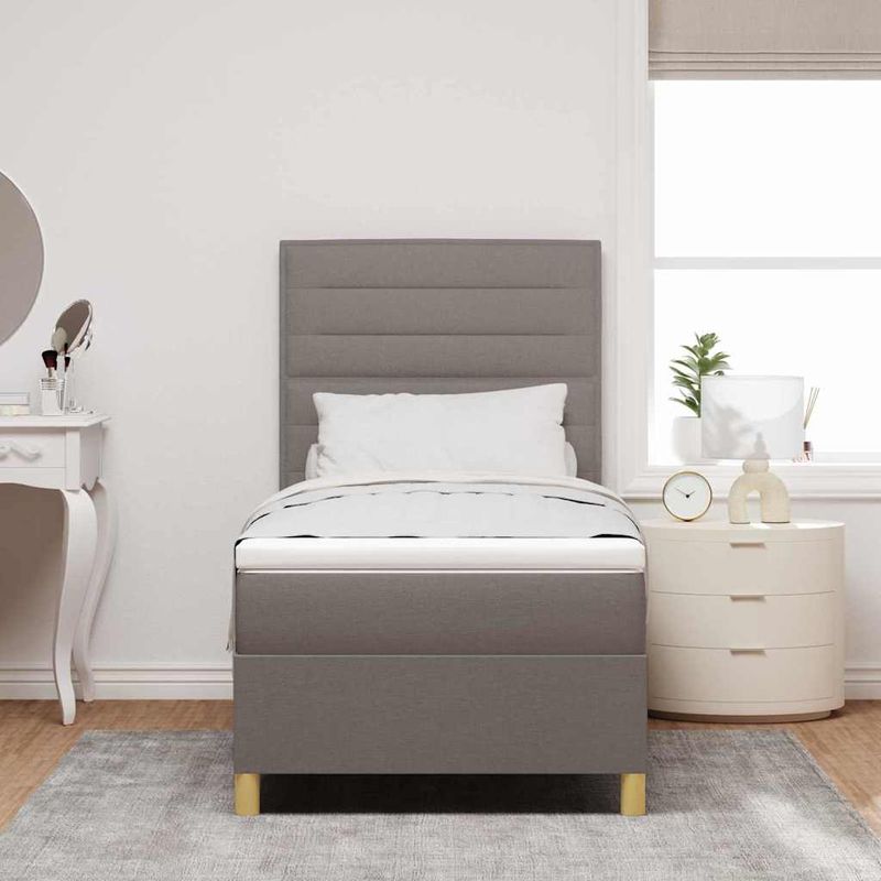 Casa si Gradina - Mobilier - Paturi si accesorii - Paturi - Pat cu arcuri, saltea si LED taupe 90x190 cm din tesatura - Infinity.ro