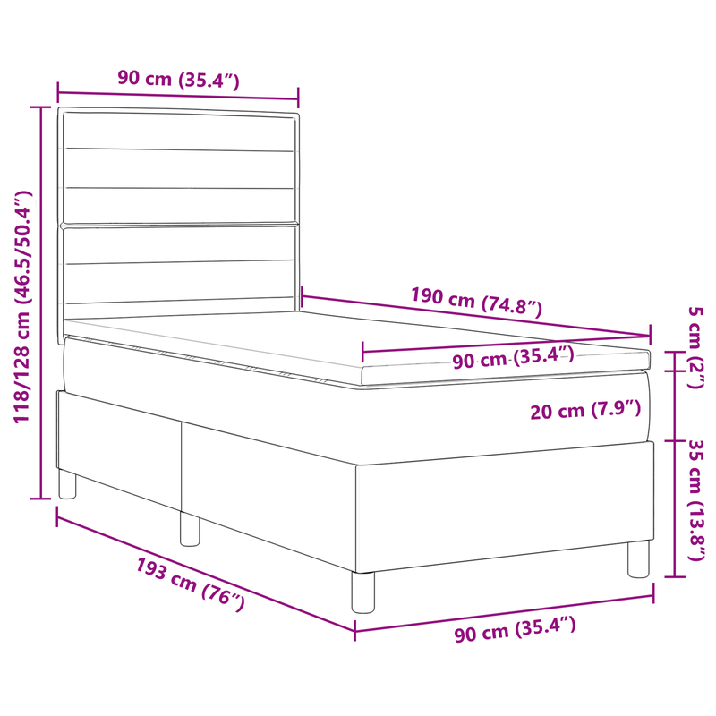 Casa si Gradina - Mobilier - Paturi si accesorii - Paturi - Pat cu arcuri, saltea si LED taupe 90x190 cm din tesatura - Infinity.ro
