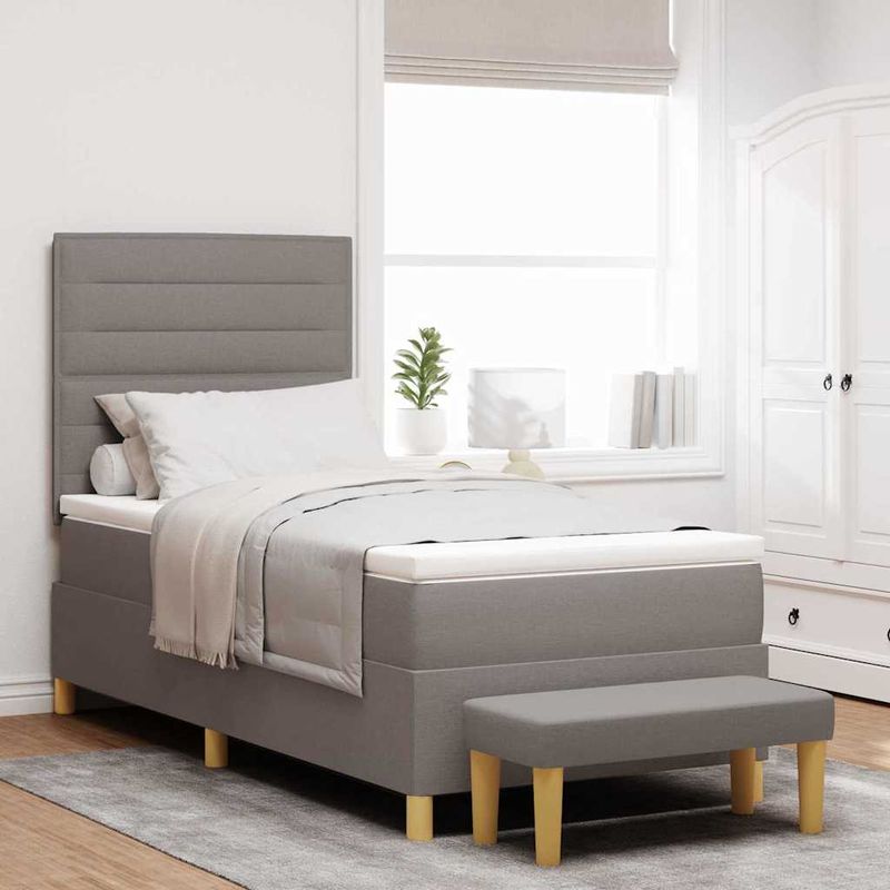 Casa si Gradina - Mobilier - Paturi si accesorii - Paturi - Pat cu arcuri cu saltea si banca taupe 100x200 cm tesatura - Infinity.ro