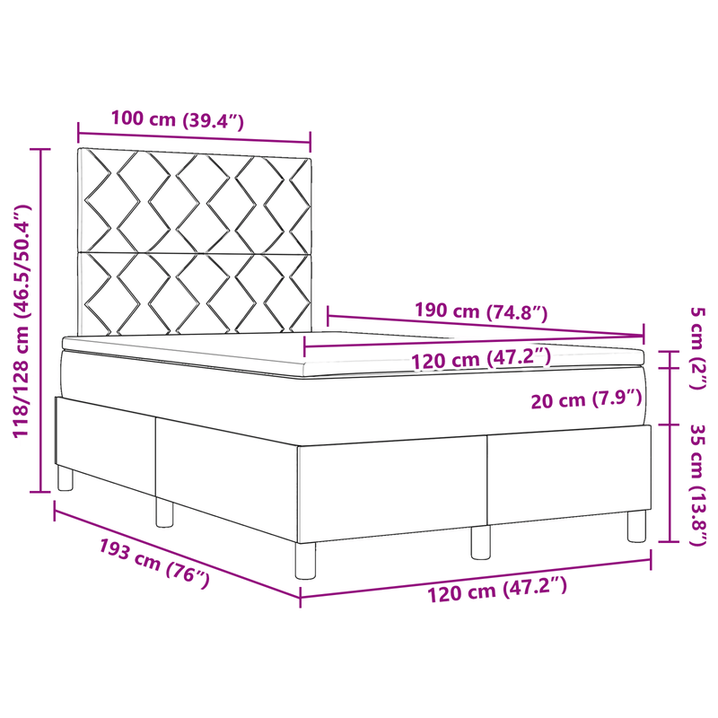Casa si Gradina - Mobilier - Paturi si accesorii - Paturi - Pat cu suport de arcuri cu saltea si LED taupe 120x190 cm tesatura - Infinity.ro