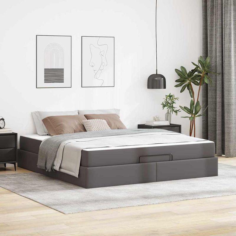 Casa si Gradina - Mobilier - Paturi si accesorii - Paturi - Cadru de pat cu saltea Gri 180 x 200 cm Piele artificiala - Infinity.ro