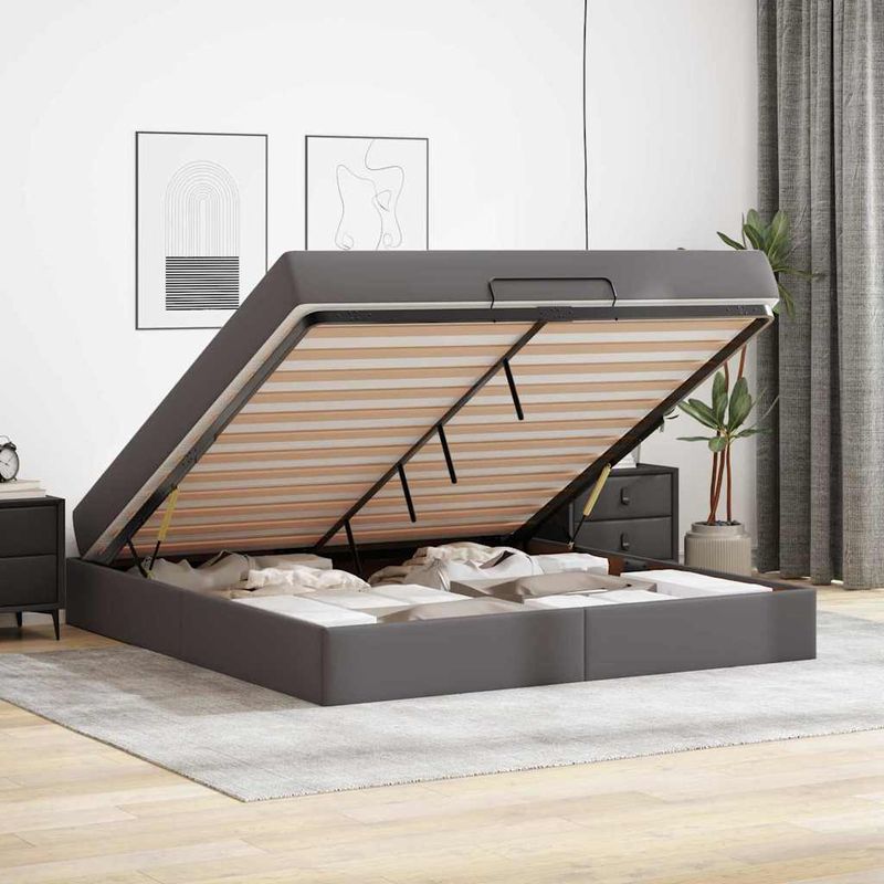 Casa si Gradina - Mobilier - Paturi si accesorii - Paturi - Cadru de pat cu saltea Gri 180 x 200 cm Piele artificiala - Infinity.ro