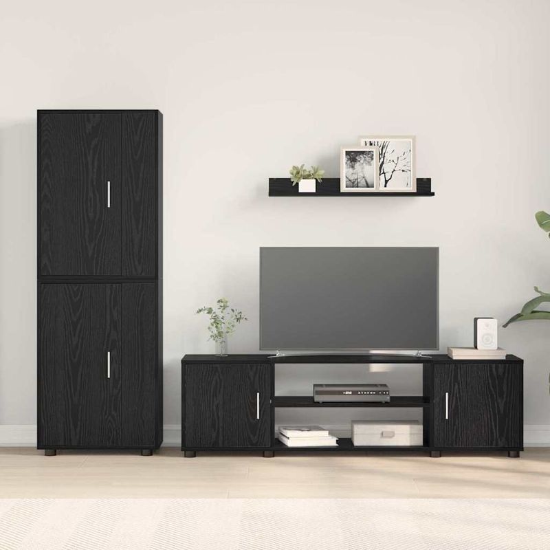 Casa si Gradina - Mobilier - Seturi de mobilier - Seturi living - Set de 4 piese pentru cabinet TV cu raft Pe perete 4 pcs Stejar negru - Infinity.ro