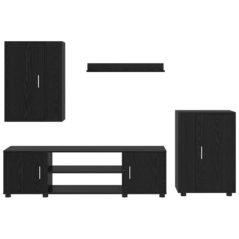Casa si Gradina - Mobilier - Seturi de mobilier - Seturi living - Set de 4 piese pentru cabinet TV cu raft Pe perete 4 pcs Stejar negru - Infinity.ro