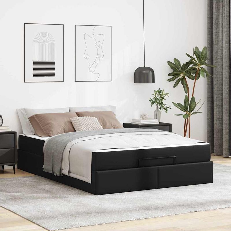 Casa si Gradina - Mobilier - Paturi si accesorii - Paturi - Cadru de pat cu saltea Negru 140 x 190 cm Piele artificiala - Infinity.ro