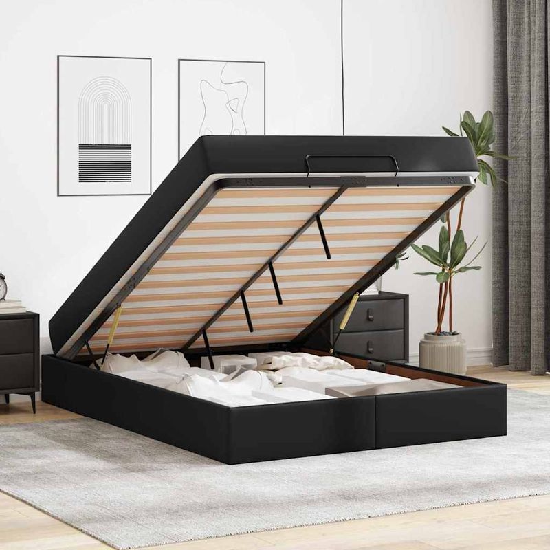 Casa si Gradina - Mobilier - Paturi si accesorii - Paturi - Cadru de pat cu saltea Negru 140 x 190 cm Piele artificiala - Infinity.ro