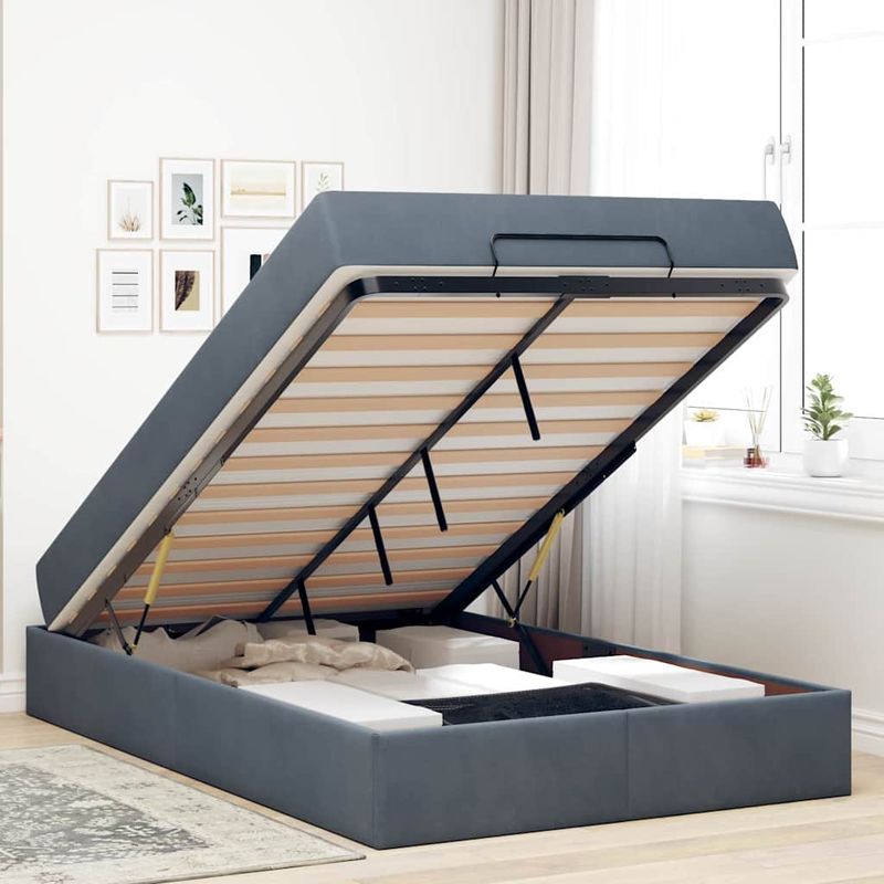 Casa si Gradina - Mobilier - Paturi si accesorii - Paturi - Cadru de pat cu depozitare Gri inchis 140 x 190 cm Catifea - Infinity.ro