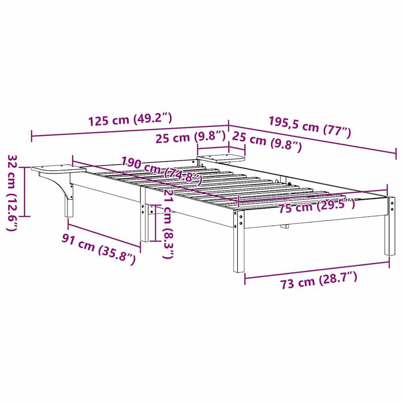 Casa si Gradina - Mobilier - Paturi si accesorii - Paturi - Cadru de pat cu mese laterale Alb 75 x 190 cm Alb - Infinity.ro