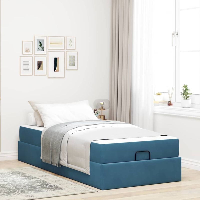 Casa si Gradina - Mobilier - Paturi si accesorii - Paturi - Cadru de pat cu depozitare albastru 90 x 190 cm Catifea - Infinity.ro