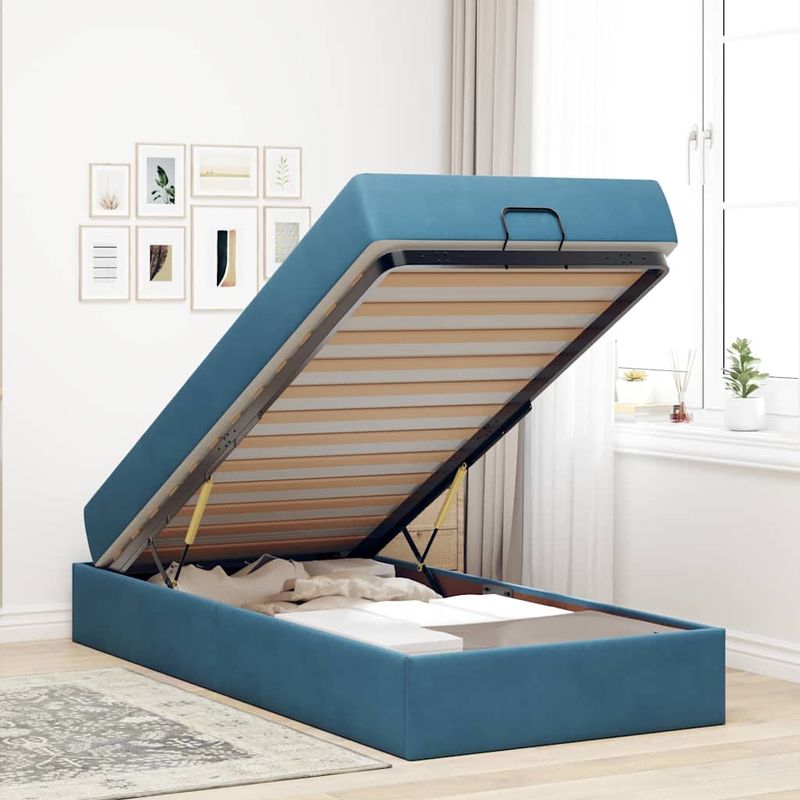 Casa si Gradina - Mobilier - Paturi si accesorii - Paturi - Cadru de pat cu depozitare albastru 90 x 190 cm Catifea - Infinity.ro