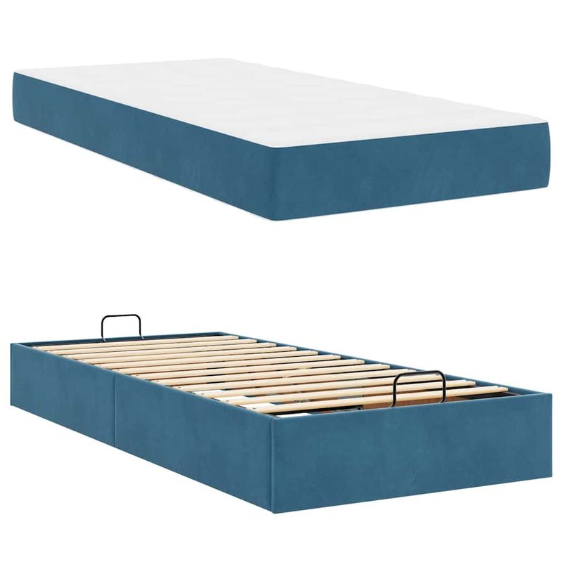 Casa si Gradina - Mobilier - Paturi si accesorii - Paturi - Cadru de pat cu depozitare albastru 90 x 190 cm Catifea - Infinity.ro