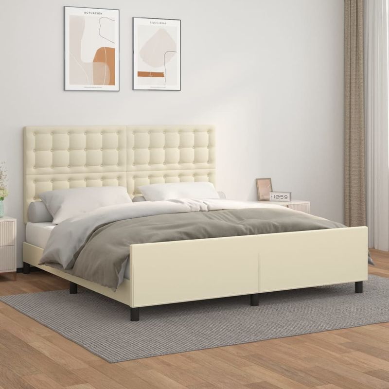 Casa si Gradina - Mobilier - Paturi si accesorii - Paturi - Cadru de pat cu tablie, crem, 160x200 cm, piele ecologica - Infinity.ro