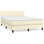 Casa si Gradina - Mobilier - Paturi si accesorii - Paturi - Pat box spring cu saltea, crem, 140x190 cm, piele ecologica - Infinity.ro