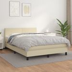 Casa si Gradina - Mobilier - Paturi si accesorii - Paturi - Pat box spring cu saltea, crem, 140x190 cm, piele ecologica - Infinity.ro