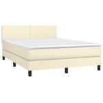 Casa si Gradina - Mobilier - Paturi si accesorii - Paturi - Pat cu arcuri, cu saltea & LED, crem, 140x190 cm, piele eco - Infinity.ro