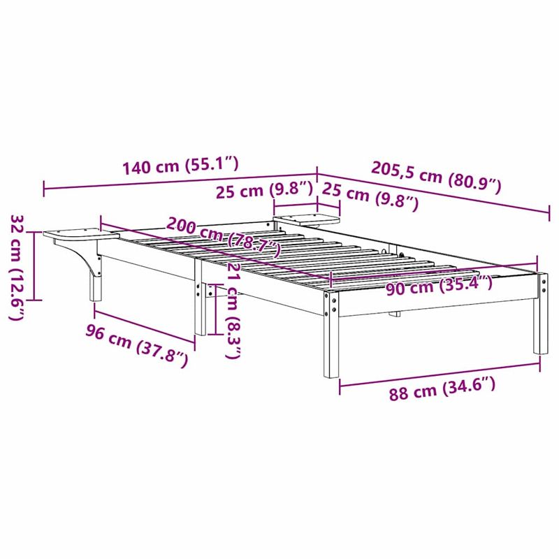 Casa si Gradina - Mobilier - Paturi si accesorii - Paturi - Cadru de pat cu mese laterale Maro 90 x 200 cm Maro - Infinity.ro
