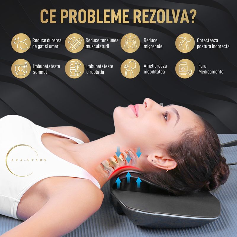 Ingrijire personala si Cosmetice - Sanatate si wellness - Articole wellness - Aparate si dispozitive de masaj - Aparat Masaj Cervical, Amelioreaza Durerile, Relaxeaza Musculatura Umeri, Spate, Infrarosu, TENS, EMS, Functie Incalzire - Infinity.ro