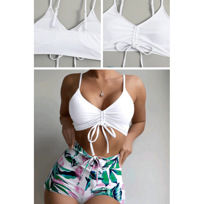 Fashion, accesorii si bijuterii - Femei - Lenjerie si pijamale femei - Costume de baie femei - Costum de baie dama, Ava-Stars ®, Sutien tip bustiera si slip tip boxeri, 2 piese, Marimea XL, Alb - Infinity.ro
