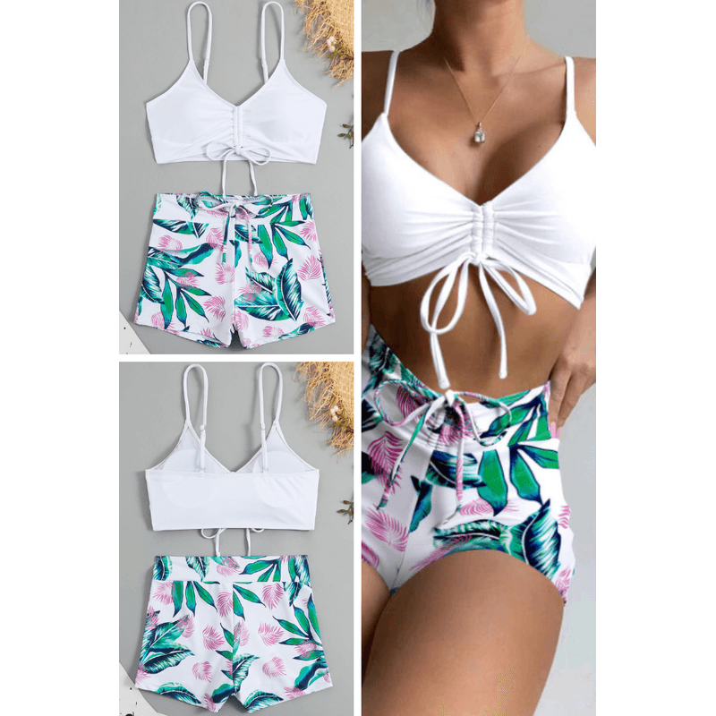 Fashion, accesorii si bijuterii - Femei - Lenjerie si pijamale femei - Costume de baie femei - Costum de baie dama, Ava-Stars ®, Sutien tip bustiera si slip tip boxeri, 2 piese, Marimea XL, Alb - Infinity.ro