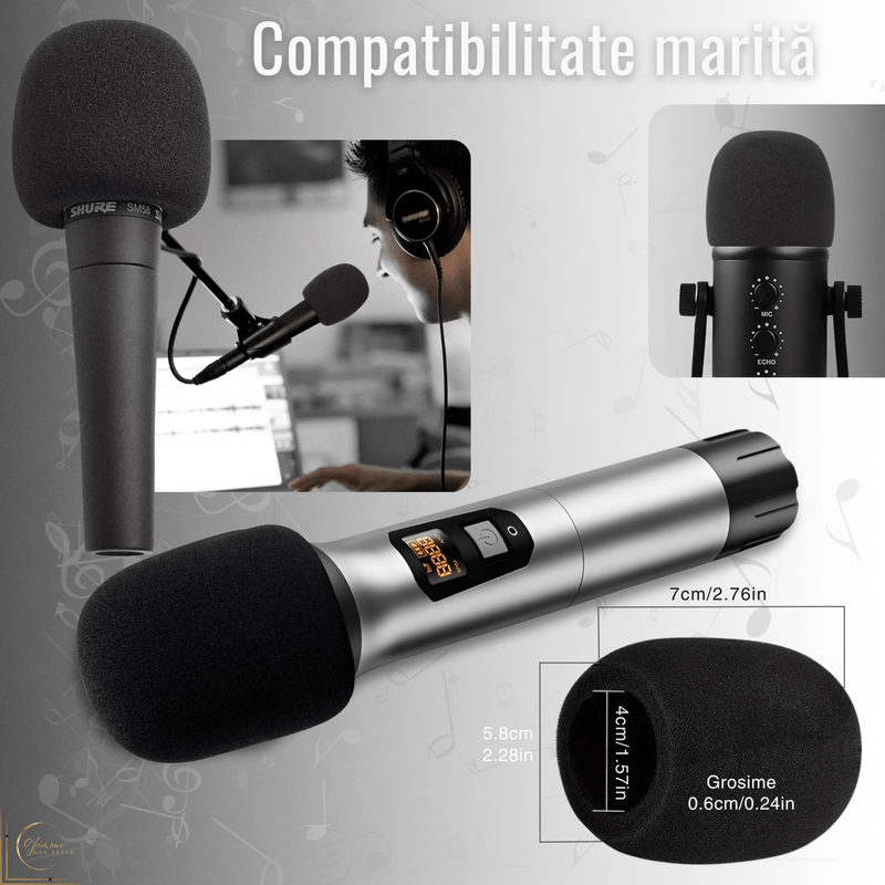 TV, Audio-Video si Foto - Audio Hi-Fi - Accesorii Audio Hi-Fi - Burete microfon, Lavabil-Reutilizabil, Negru, Reduce zgomotul de fundal, Protectie impotriva prafului si salivei 8x6cm - Infinity.ro