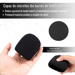 Burete microfon, Lavabil-Reutilizabil, Negru, Reduce zgomotul de fundal, Protectie impotriva prafului si salivei 8x6cm