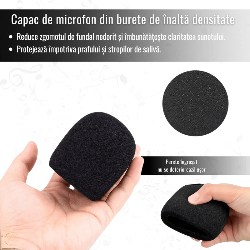 TV, Audio-Video si Foto - Audio Hi-Fi - Accesorii Audio Hi-Fi - Burete microfon, Lavabil-Reutilizabil, Negru, Reduce zgomotul de fundal, Protectie impotriva prafului si salivei 8x6cm - Infinity.ro