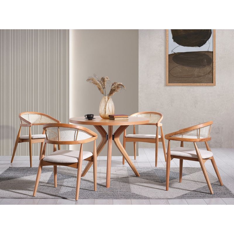 Casa si Gradina - Mobilier - Seturi de mobilier - Seturi mese si scaune - Set masa si scaune, Hanah Home, lemn fag, natural, masa 100x100x75 cm, 4 scaune, 117FRF1514 - Infinity.ro