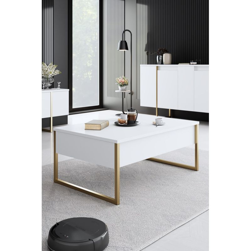 Casa si Gradina - Mobilier - Seturi de mobilier - Seturi living - Set living, Hanah Home, pal melaminat, alb auriu, picioare metalice - Infinity.ro