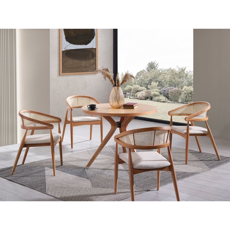 Casa si Gradina - Mobilier - Seturi de mobilier - Seturi mese si scaune - Set masa si scaune, Hanah Home, lemn fag, natural, masa 100x100x75 cm, 4 scaune, 117FRF1514 - Infinity.ro