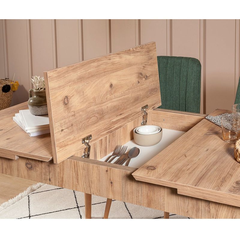 Casa si Gradina - Mobilier - Seturi de mobilier - Seturi mese si scaune - Set masa extensibila si scaune, Hanah Home, lemn pin atlantic, verde, 5 piese - Infinity.ro