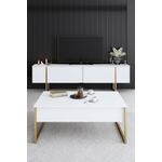 Casa si Gradina - Mobilier - Seturi de mobilier - Seturi living - Set living, Hanah Home, pal melaminat, alb auriu, picioare metalice - Infinity.ro