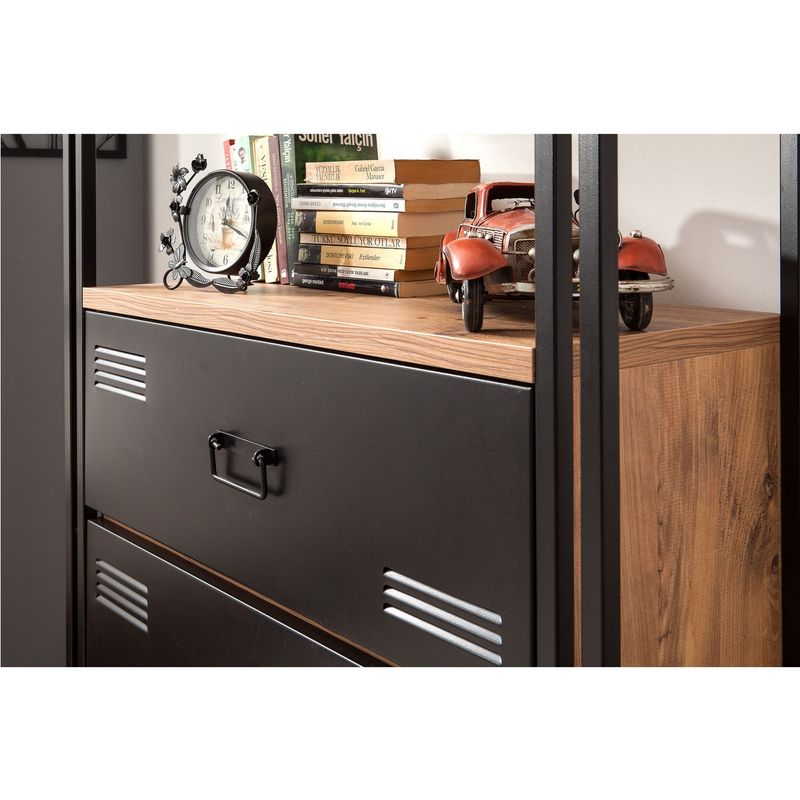 Casa si Gradina - Mobilier - Mese si birouri - Birouri - Set mobilier birou, Hanah Home, pal melaminat, pin atlantic si negru, birou 139x60x75 cm, raft 90x35x180 cm - Infinity.ro