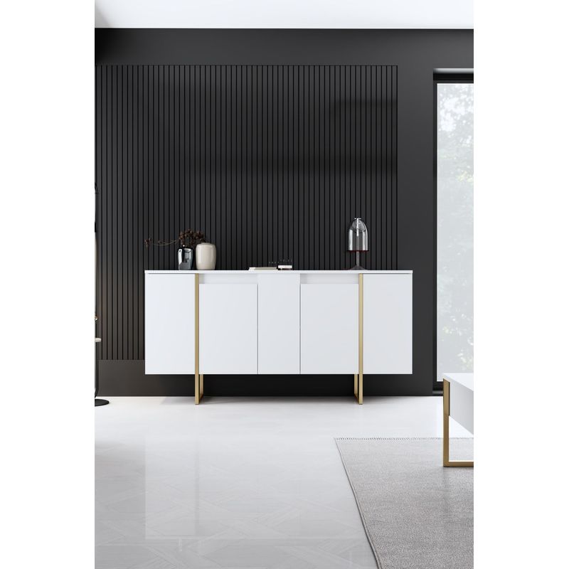 Casa si Gradina - Mobilier - Seturi de mobilier - Seturi living - Set living, Hanah Home, pal melaminat, alb auriu, picioare metalice - Infinity.ro