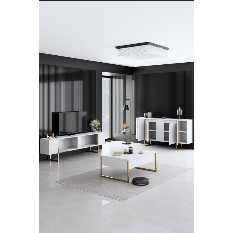 Casa si Gradina - Mobilier - Seturi de mobilier - Seturi living - Set living, Hanah Home, pal melaminat, alb auriu, picioare metalice - Infinity.ro