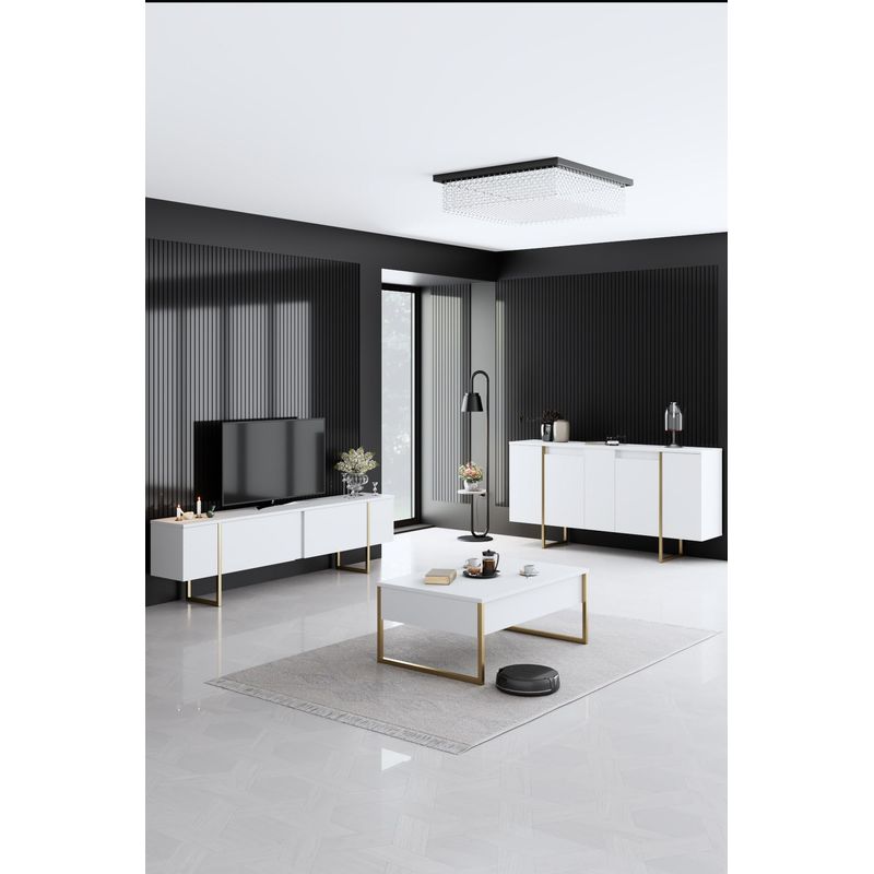 Casa si Gradina - Mobilier - Seturi de mobilier - Seturi living - Set living, Hanah Home, pal melaminat, alb auriu, picioare metalice - Infinity.ro