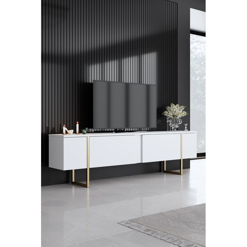 Casa si Gradina - Mobilier - Seturi de mobilier - Seturi living - Set living, Hanah Home, pal melaminat, alb auriu, picioare metalice - Infinity.ro