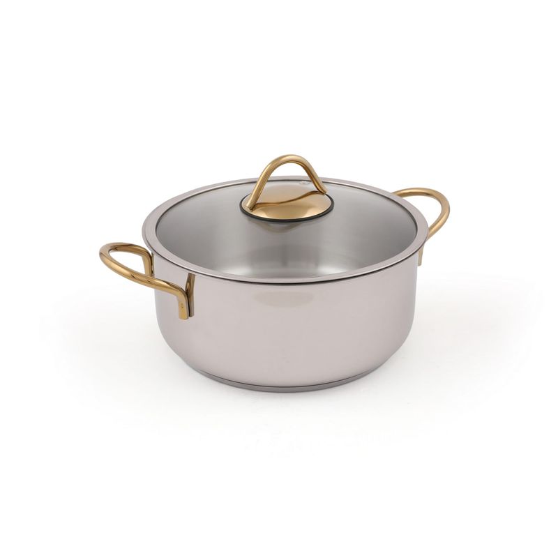 Casa si Gradina - Bucatarie si vesela - Vase pentru gatit - Oale si cratite - Set oale, Hermia, otel inoxidabil, argintiu auriu, 22x22x12 cm, 2 piese - Infinity.ro
