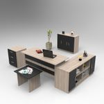 Casa si Gradina - Mobilier - Mese si birouri - Birouri - Set mobilier birou, Hanah Home, pal melaminat, stejar si negru, 5 piese - Infinity.ro