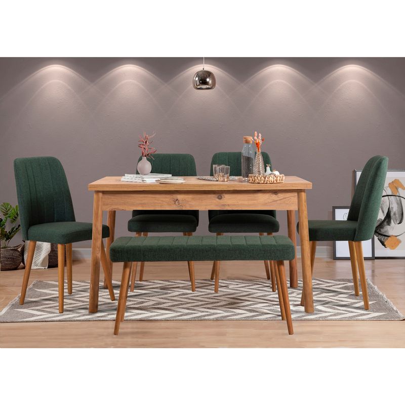 Casa si Gradina - Mobilier - Seturi de mobilier - Seturi mese si scaune - Set masa si scaune, Hanah Home, pal melaminat, pin atlantic si verde, 120x75x77 cm - Infinity.ro