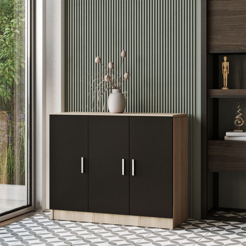 Casa si Gradina - Mobilier - Mese si birouri - Birouri - Set mobilier birou, Hanah Home, pal melaminat, stejar si negru, 5 piese - Infinity.ro