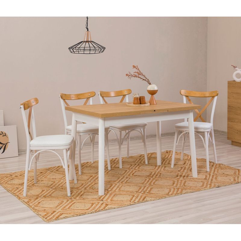 Casa si Gradina - Mobilier - Seturi de mobilier - Seturi mese si scaune - Set masa extensibila cu 4 scaune, Hanah Home, PAL melaminat, alb, masa 120x75x77 cm - Infinity.ro