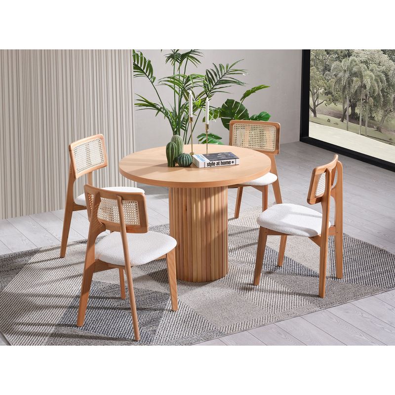 Casa si Gradina - Mobilier - Seturi de mobilier - Seturi mese si scaune - Set masa si scaune, Hanah Home, lemn de fag, natural, 100x100x77 cm - Infinity.ro