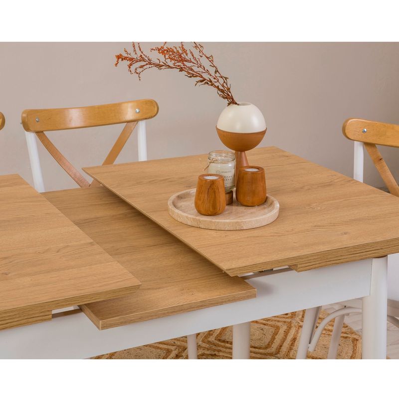 Casa si Gradina - Mobilier - Seturi de mobilier - Seturi mese si scaune - Set masa extensibila cu 4 scaune, Hanah Home, PAL melaminat, alb, masa 120x75x77 cm - Infinity.ro