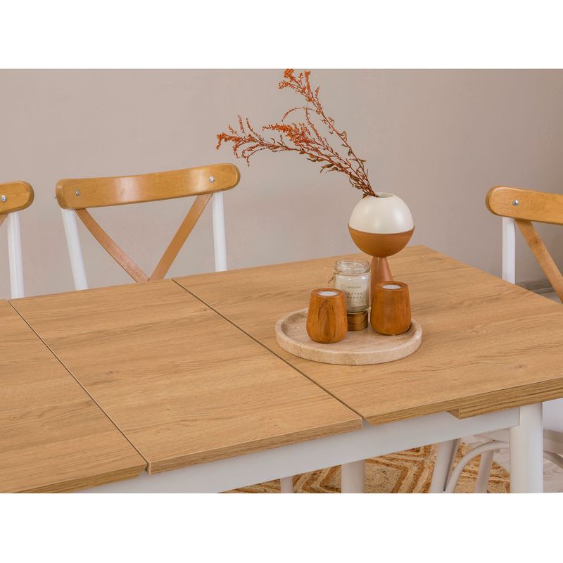 Casa si Gradina - Mobilier - Seturi de mobilier - Seturi mese si scaune - Set masa extensibila cu 4 scaune, Hanah Home, PAL melaminat, alb, masa 120x75x77 cm - Infinity.ro