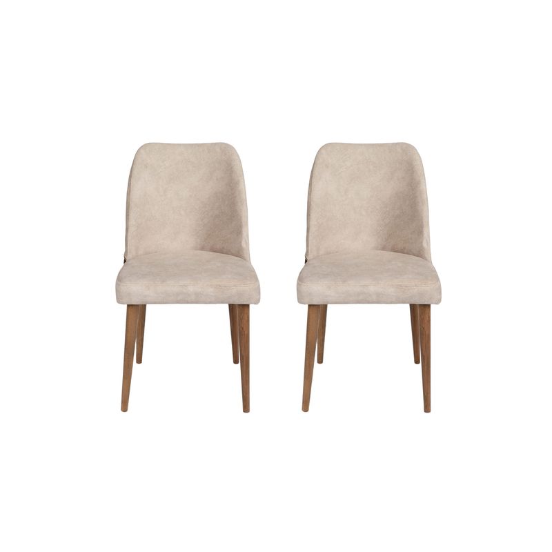 Casa si Gradina - Mobilier - Scaune si fotolii - Scaune - Set scaune, Hanah Home, catifea, crem si nuc, 50x49x90 cm, 974NMB1205 - Infinity.ro