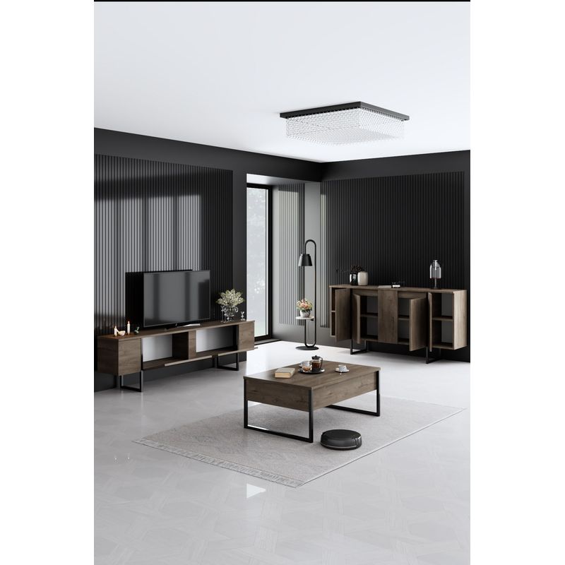 Casa si Gradina - Mobilier - Seturi de mobilier - Seturi living - Set mobilier living, Hanah Home, pal melaminat, nuc, negru - Infinity.ro